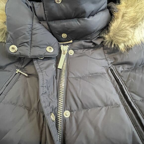 NWT Michael Kors Faux Fur Hooded Coat MK Logo Brown Down Jacket Charcoal - PS - Picture 7 of 16